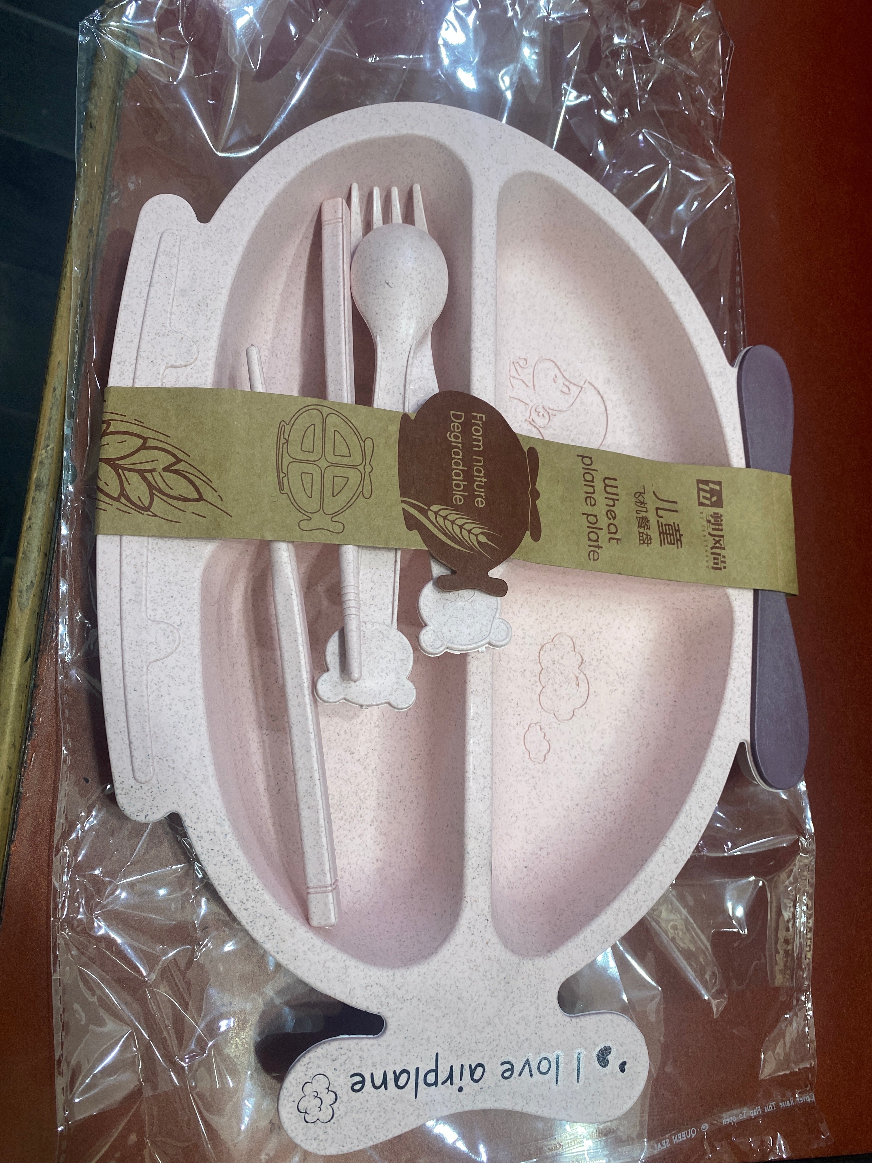 Baby Feeding Set in Pink Plane Design - Eco-Friendly,