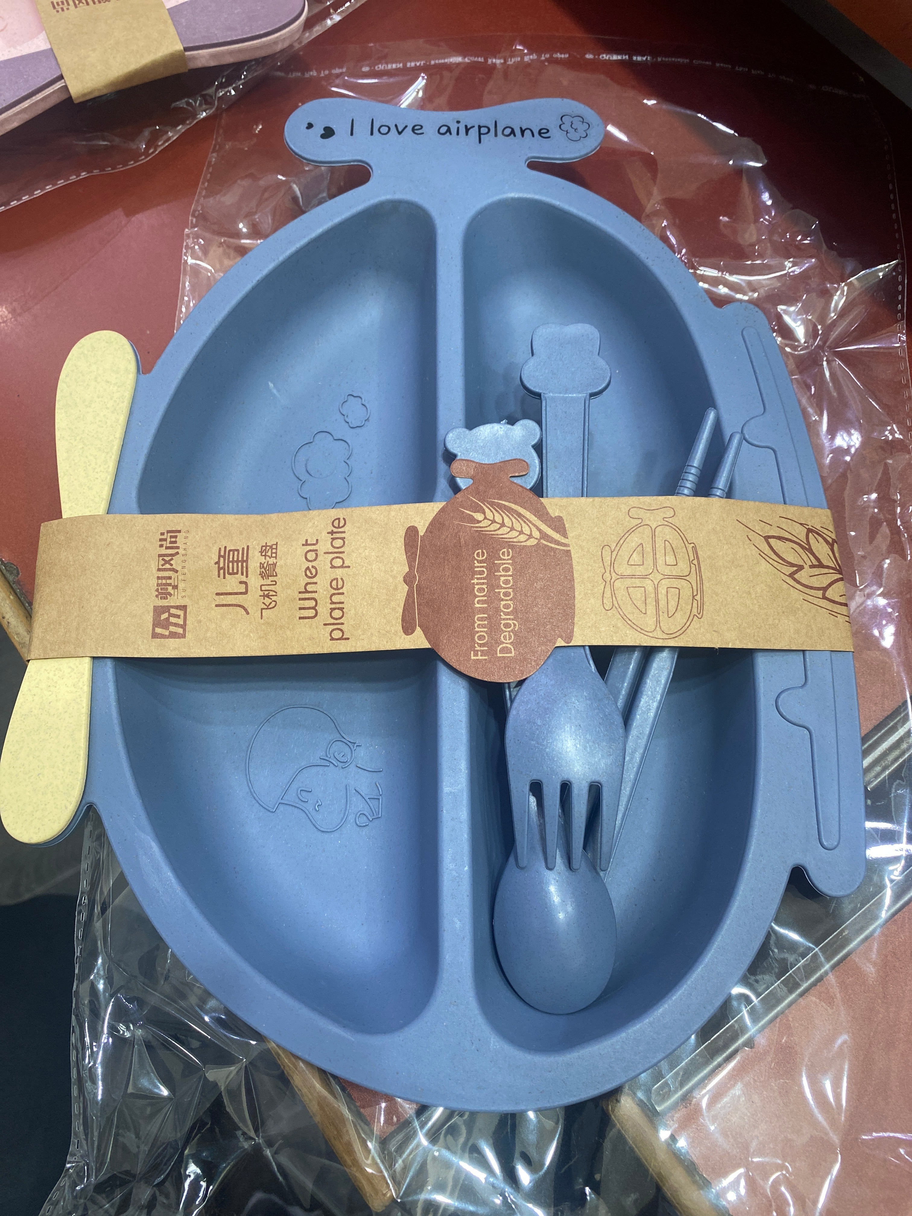 Baby Feeding Set in Pink Plane Design - Eco-Friendly,