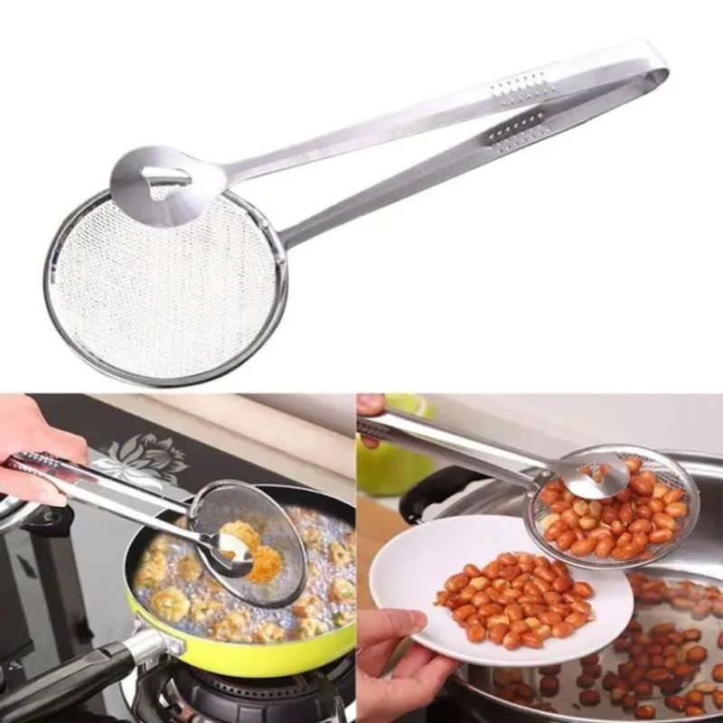 Stainless Steel Frying Oil Strainer Spoon With Clip
