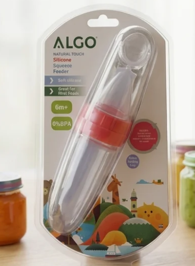 ALGO Natural Touch Silicone Squeeze Feeder – 2-in-1 Baby Food Dispensing Bottle & Soft Weaning Spoon