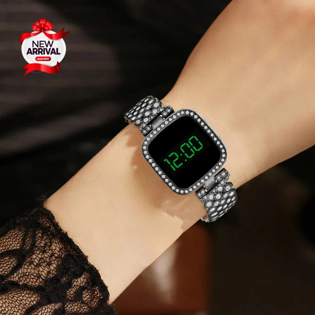 LED Touch Screen Fashionable Diamond Card Ladies Wrist Watch For Women