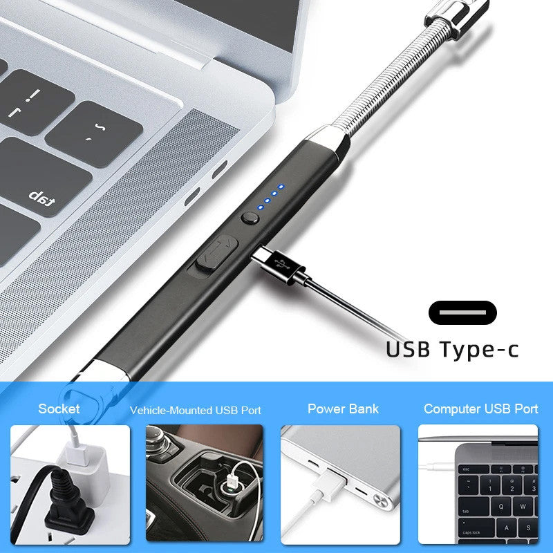 Electronic Candle Lighter USB Rechargeable Windproof Arc Lighter with LED Night Light Power Function for