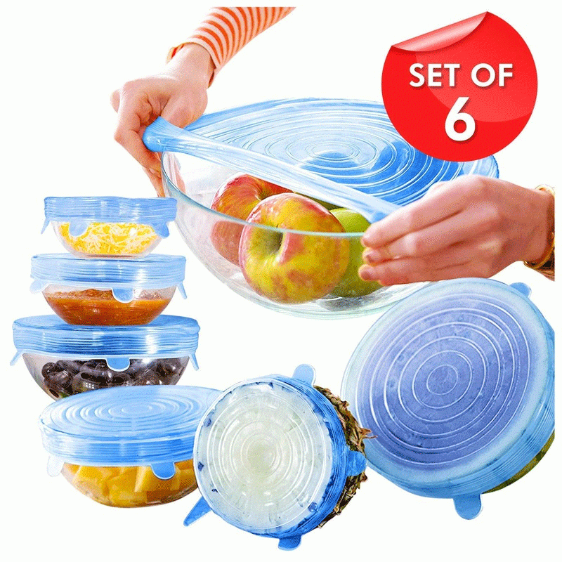 Silicone Stretch Lids and Reusable Bowl Covers 6 Pcs Set